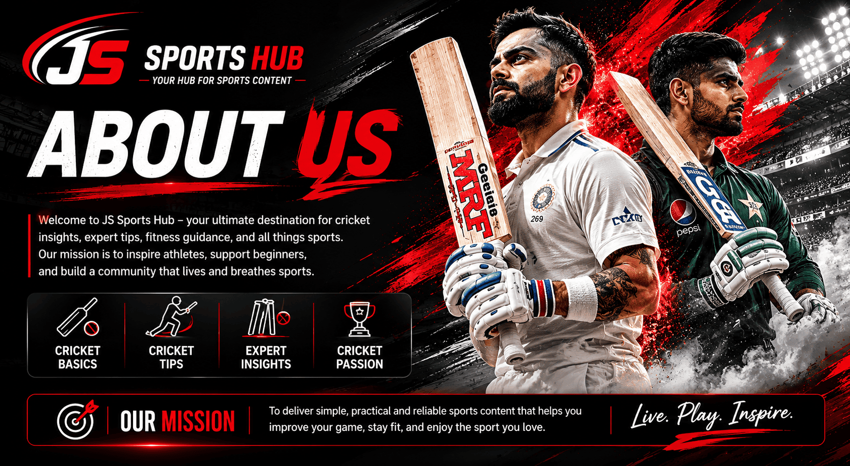 JS Sports Hub About Us cricket banner